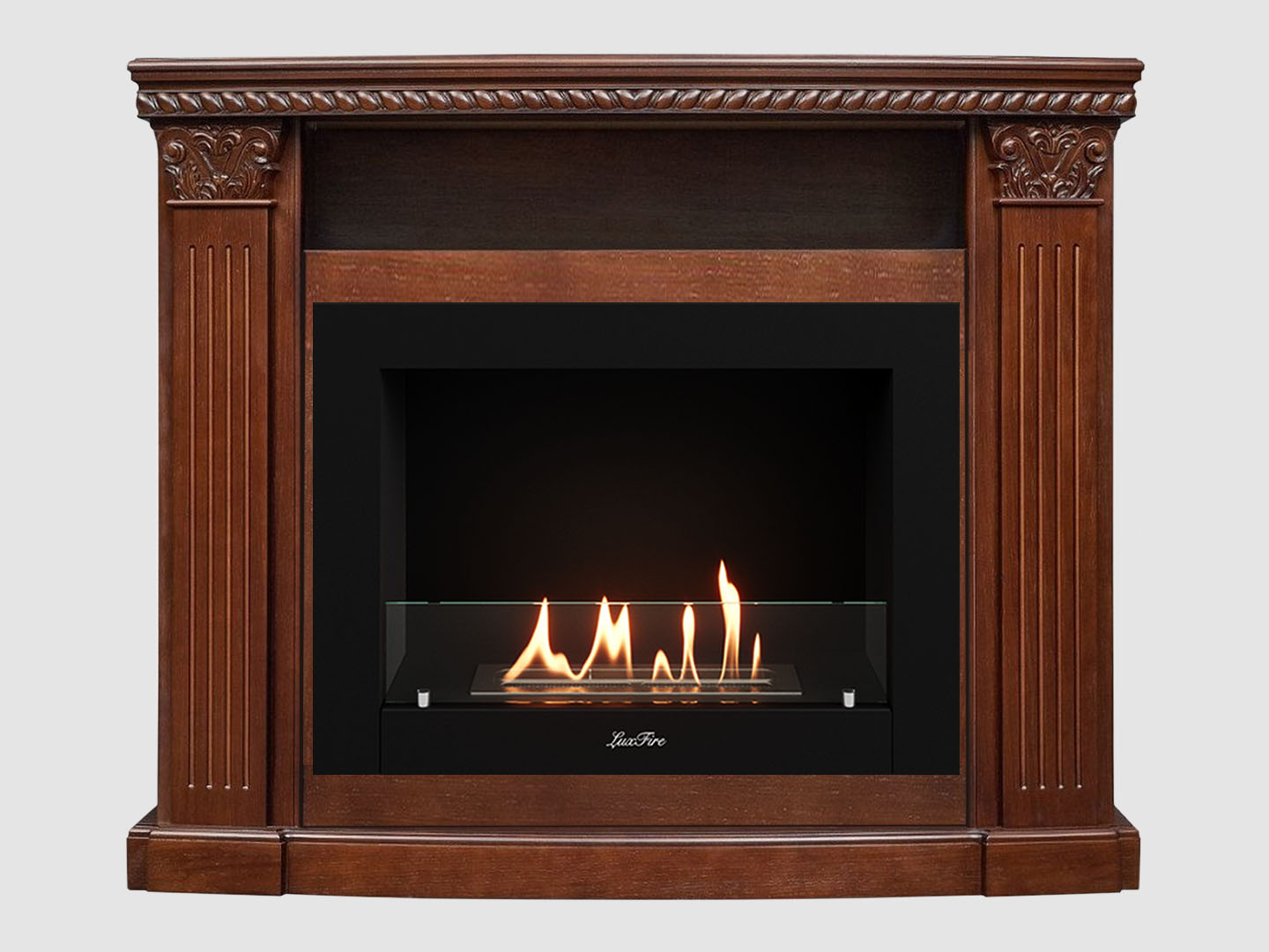 Каминный портал МДФ "Людовик 1300" с биокамином Lux Fire "Фаер Бокс 2 - 33" (темный орех) по цене 84 100 руб.