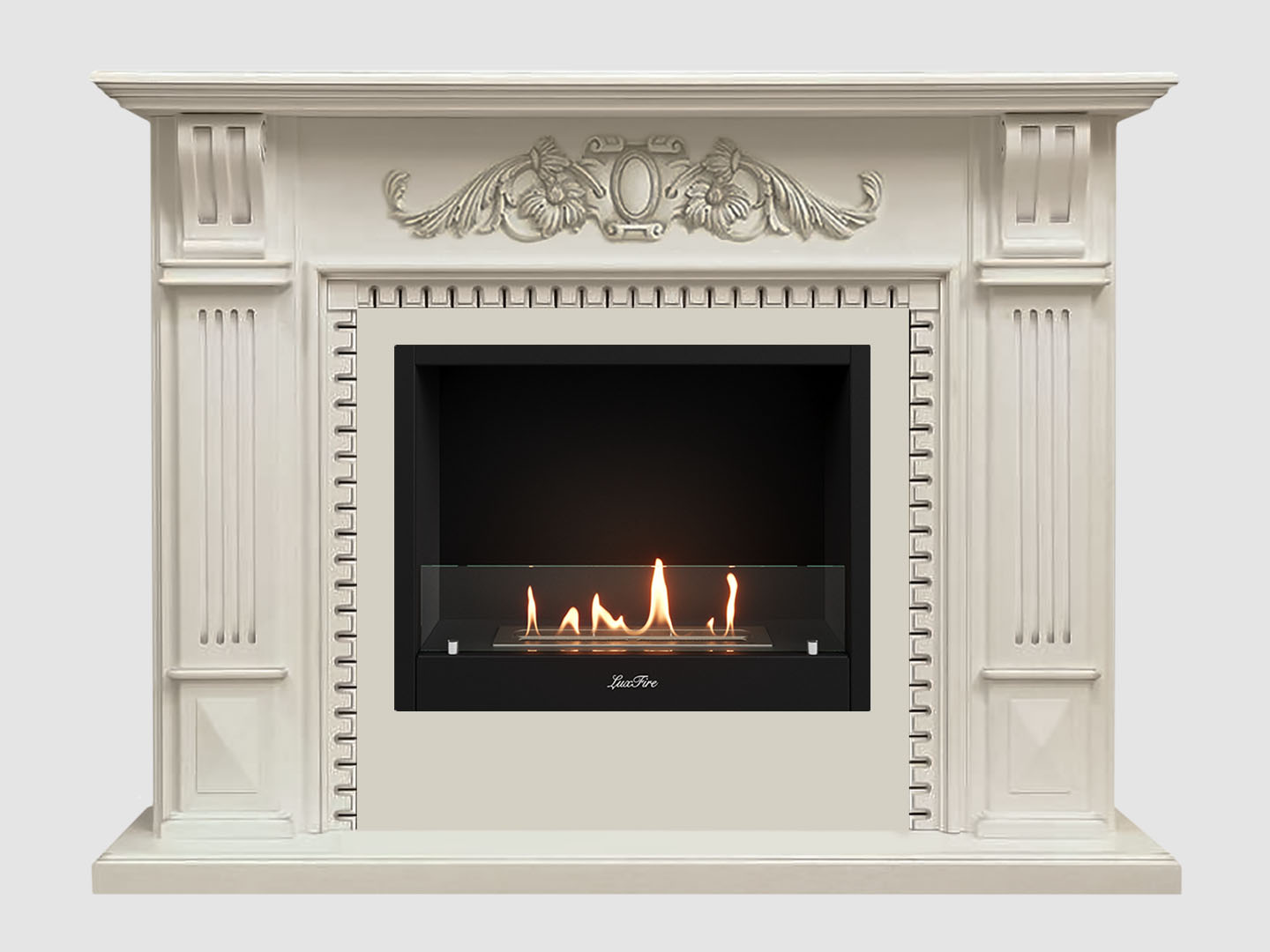 Каминный портал МДФ "Белфаст Люкс 1350" с биокамином Lux Fire "Фаер Бокс 1-25.5" (белый) по цене 94 800 руб.