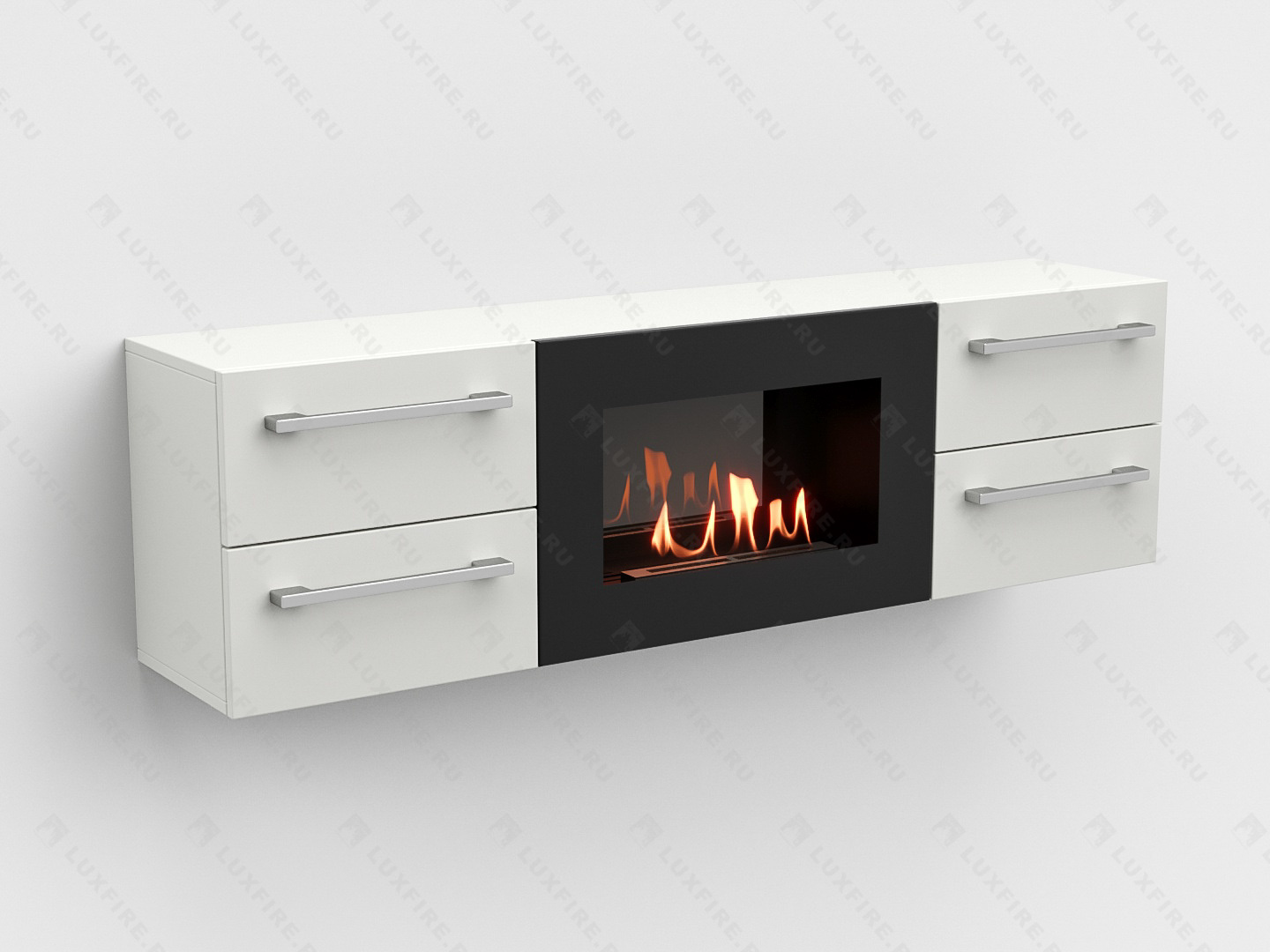 Тумба ТВ Lux Fire "Нева" настенная 1400 матовая, белая, с биокамином 600