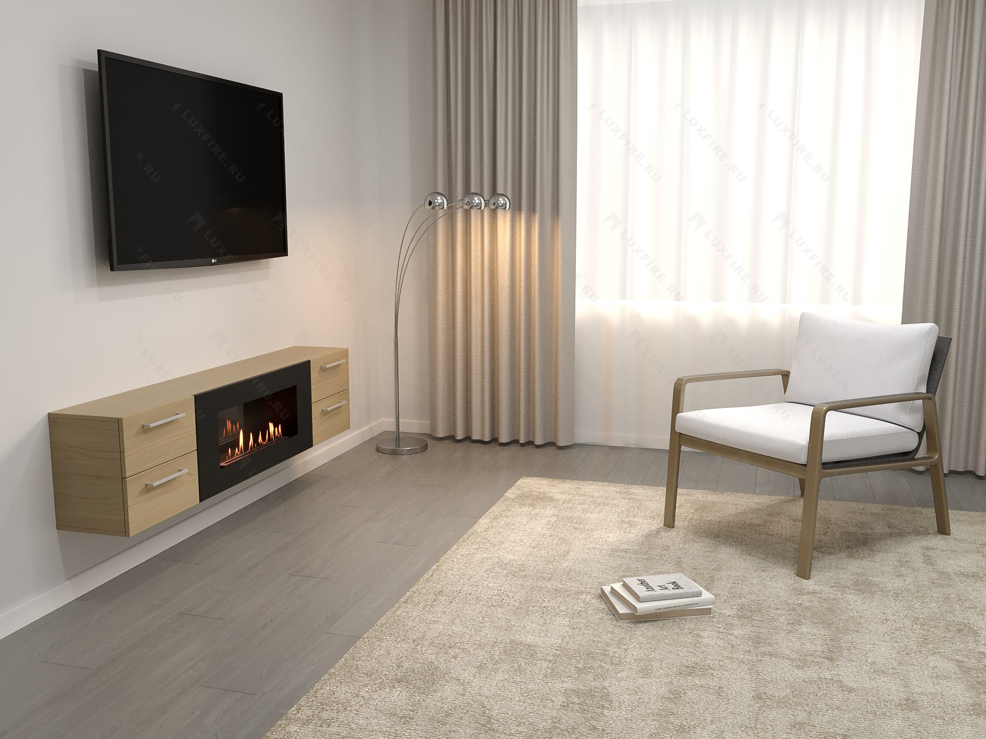 Тумба ТВ Lux Fire "Нева" настенная 1700 матовая, светлый дуб с биокамином 900 Тумба ТВ Lux Fire "Нева" настенная 1700 матовая, светлый дуб с биокамином 900 по цене 99 070 руб.