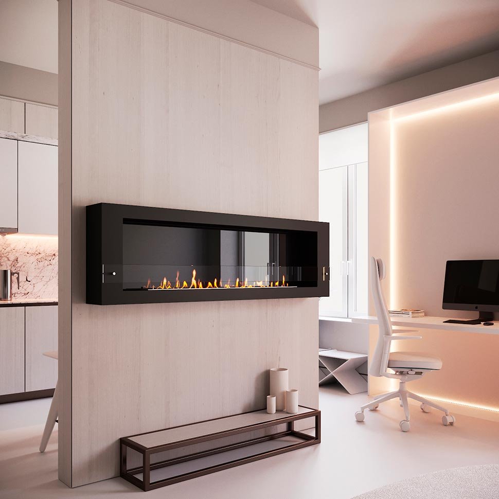 Биокамин SteelHeat WALL  LONG 1800 черный, стекло по цене 76 020 руб.